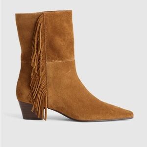 Madewell The Lexie Fringed Ankle Boot in Suede in Dried Acorn